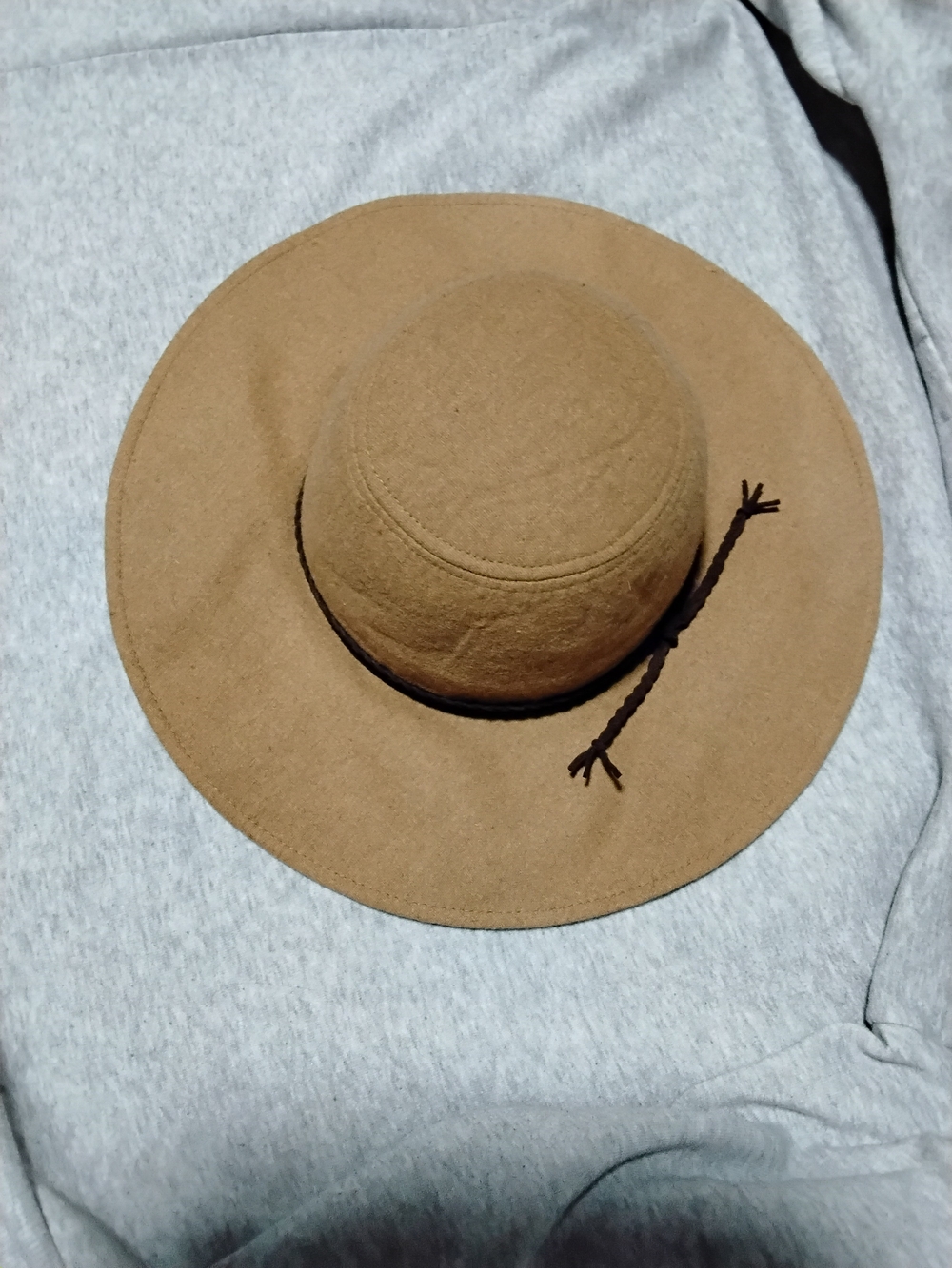 Express Camel Wide-Brim Wool Felt Hat with Braided Accent